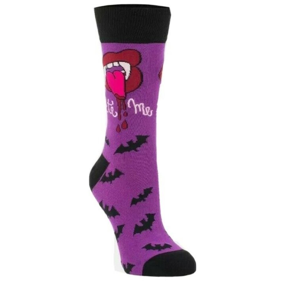 Bite Me Purple Womens Halloween Socks Size 6-10